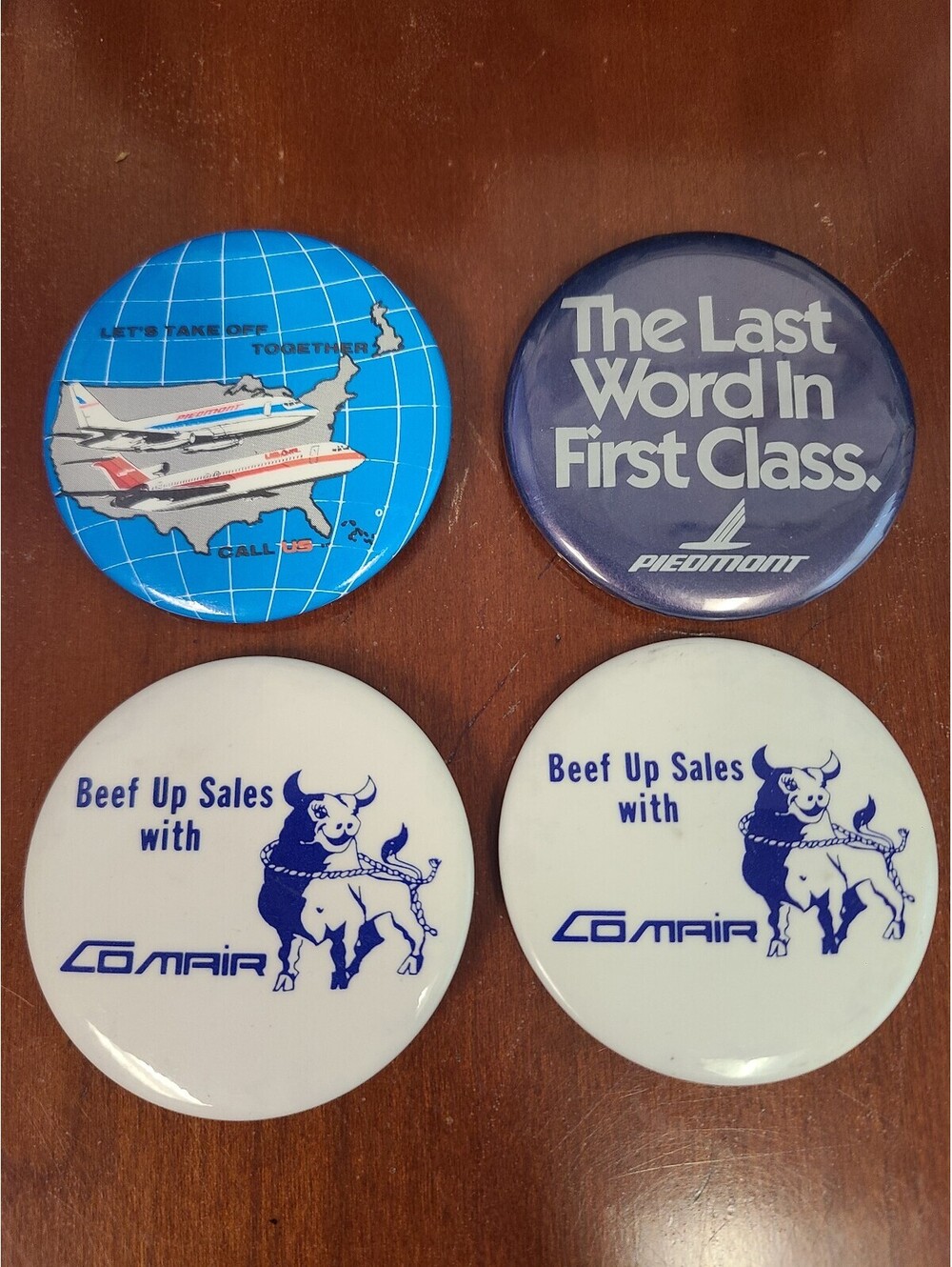 Lot of 4 Airline Promotional Pinback Button Vintage 1970s/80s Piedmont & Comair